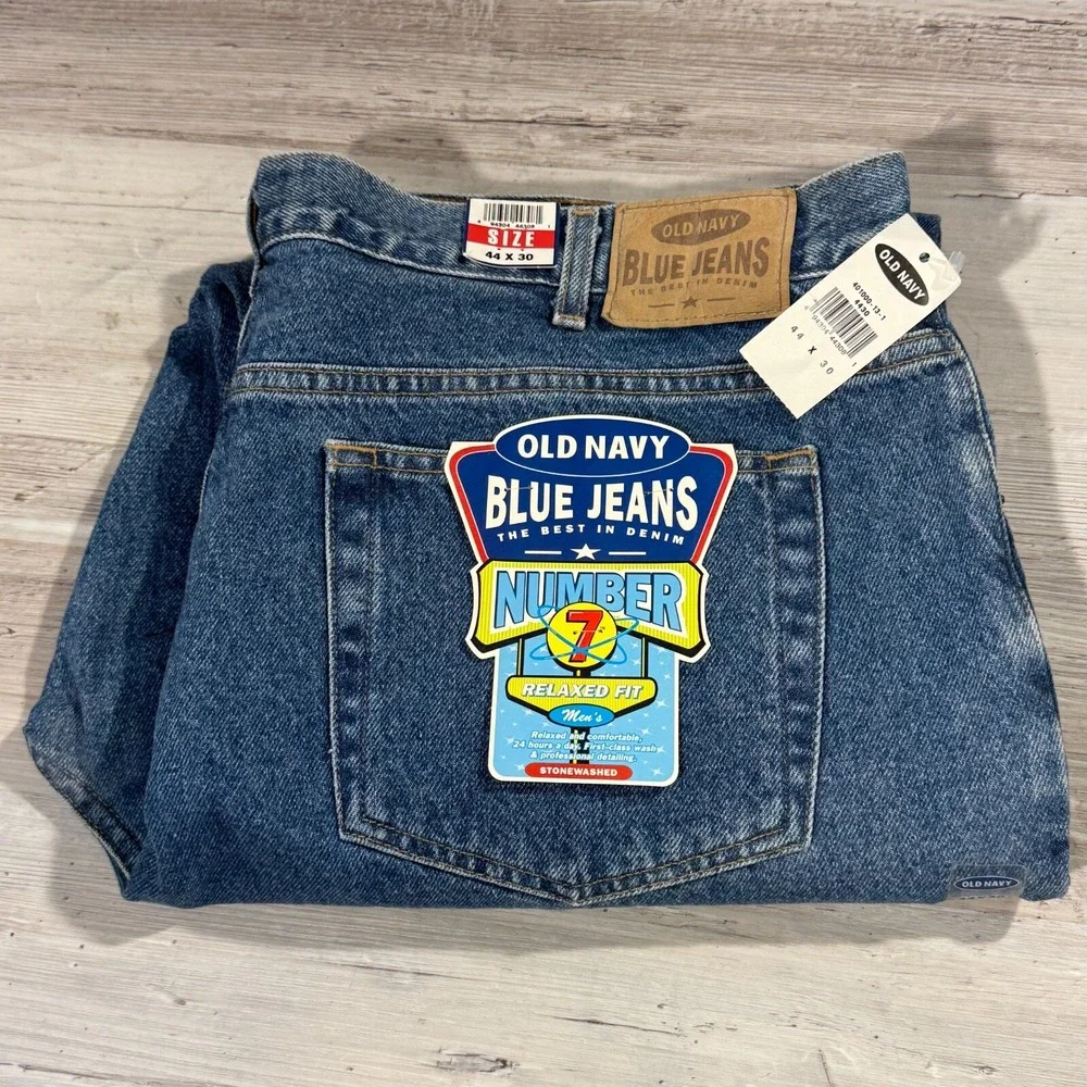 Old Navy Number 7 Blue Jeans Mens Adult Actual 41x30 Straight Leg Relax Fit NWT